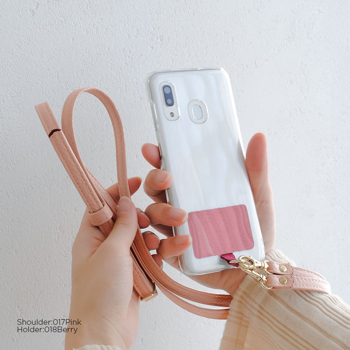 Clear case genuine leather 32 colors Italian shrink leather holder set & shoulder strap included back case