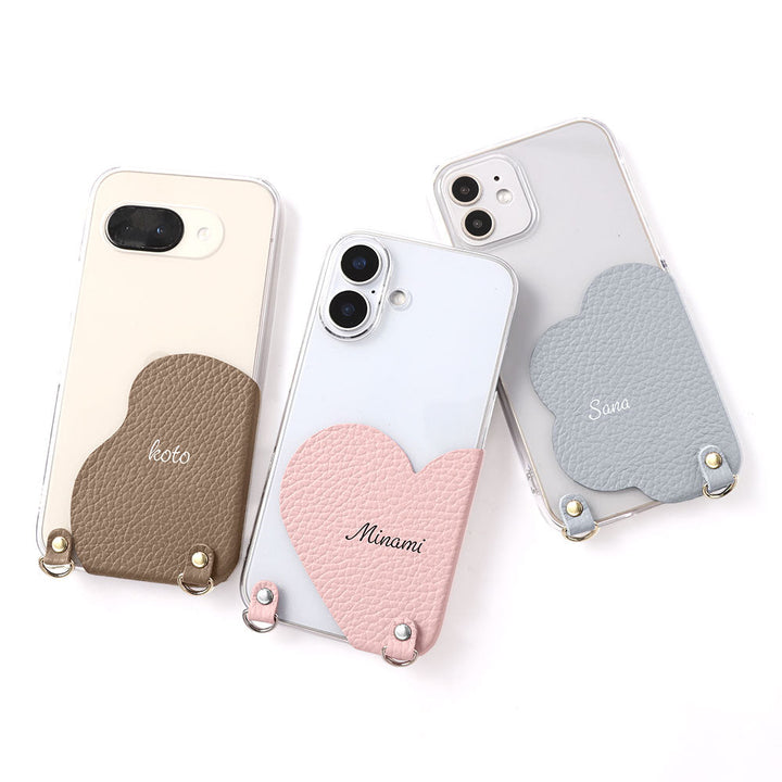 Clear Case Genuine Leather 32 Colors Italian Shrink Leather Motif Cut Leather Printed Name With Shoulder Strap Back Case Galaxy Series