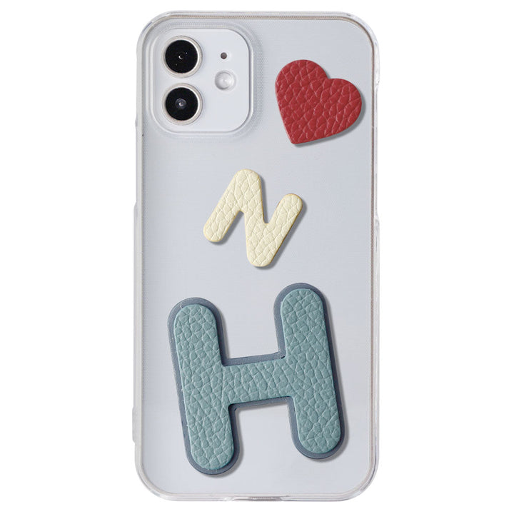 Clear case genuine leather Italian shrink leather 3-piece set with patches back case AQUOS series