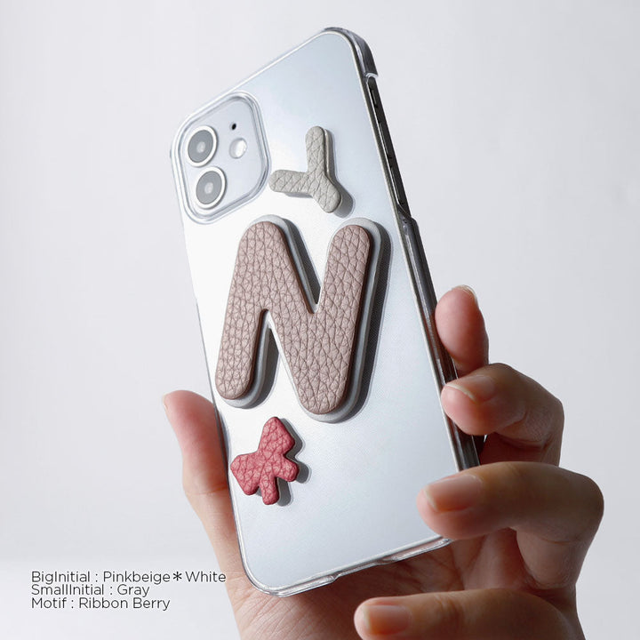 Clear case genuine leather Italian shrink leather 3-piece set with patches back case AQUOS series