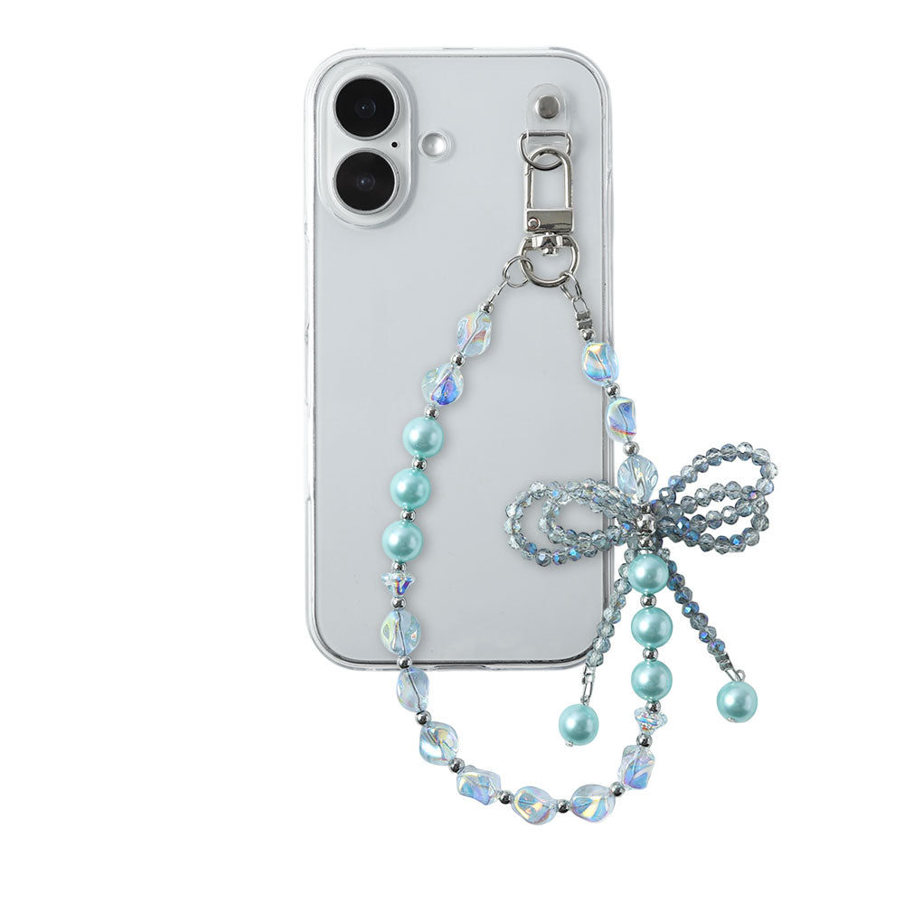 Coque transparente avec breloque perles et ruban, coque arrière