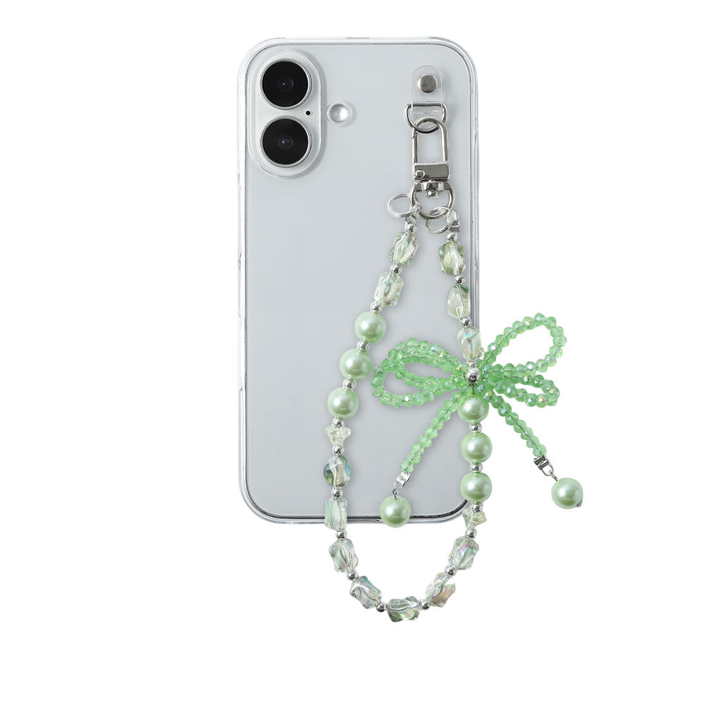 Coque transparente avec breloque perles et ruban, coque arrière