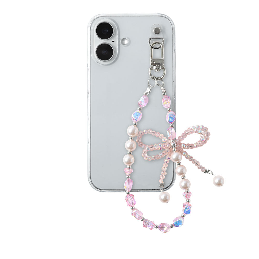 Coque transparente avec breloque perles et ruban, coque arrière
