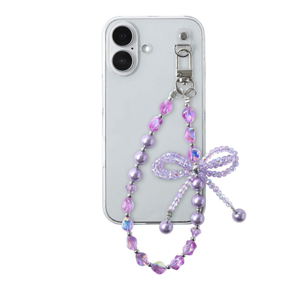 Coque transparente avec breloque perles et ruban, coque arrière