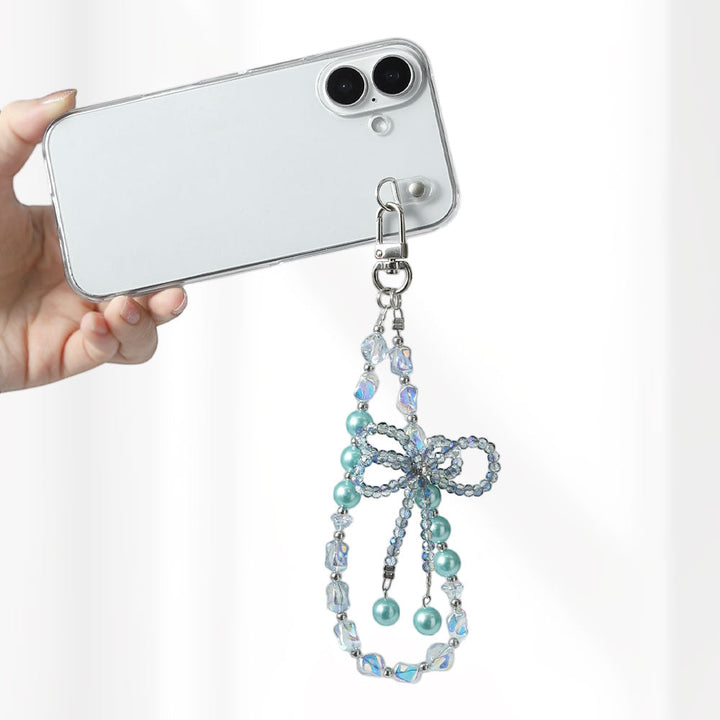 Coque transparente avec breloque perles et ruban, coque arrière