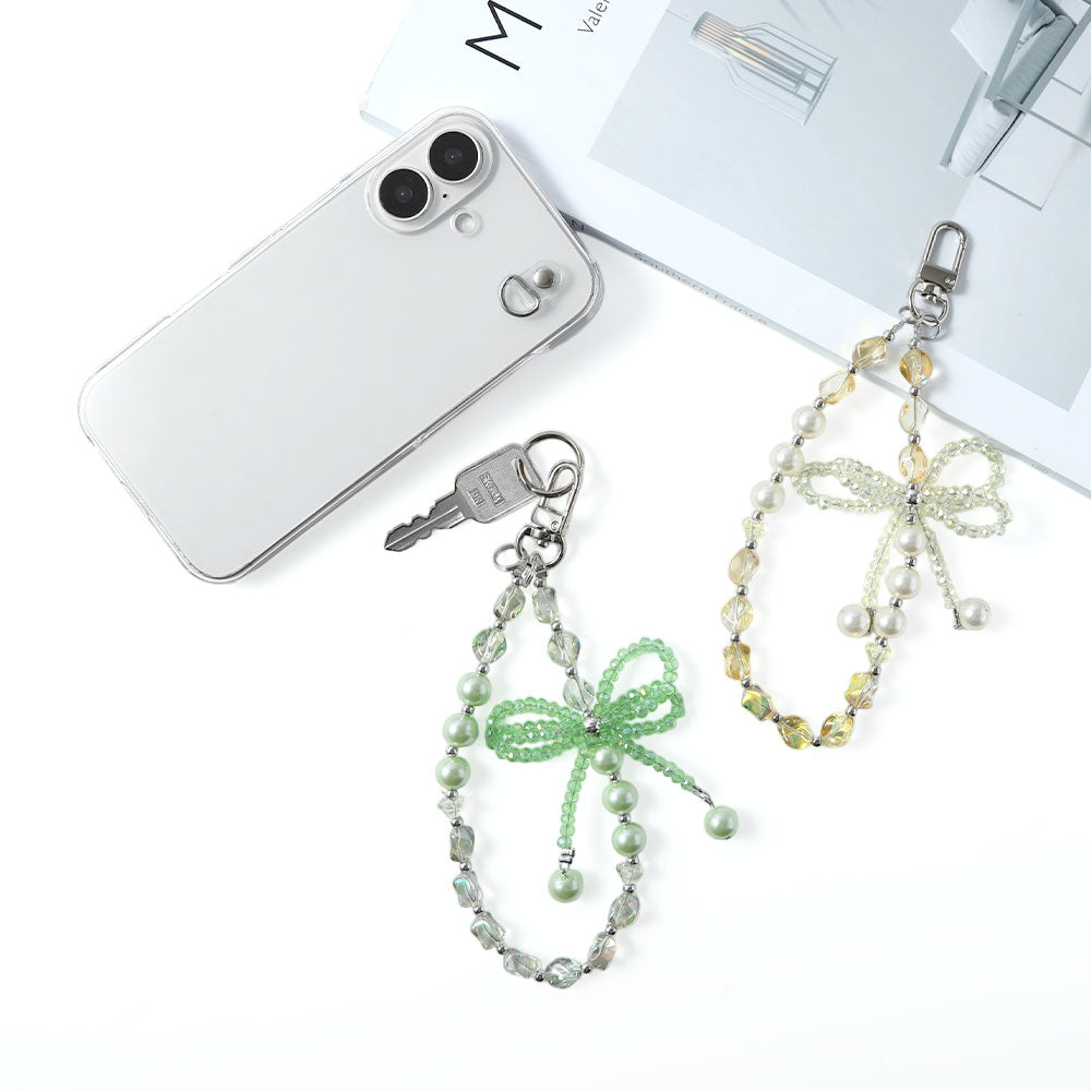 Coque transparente avec breloque perles et ruban, coque arrière