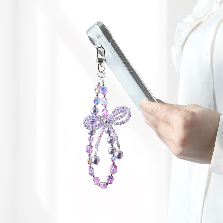 Coque transparente avec breloque perles et ruban, coque arrière