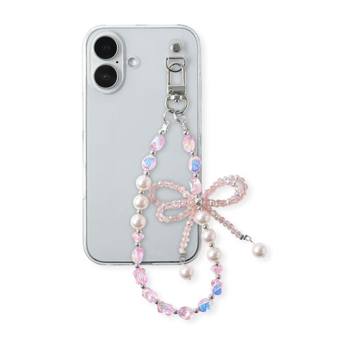 Coque transparente avec breloque perles et ruban, coque arrière