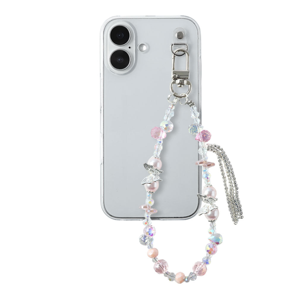 Coque transparente avec breloque en perles et franges, coque arrière