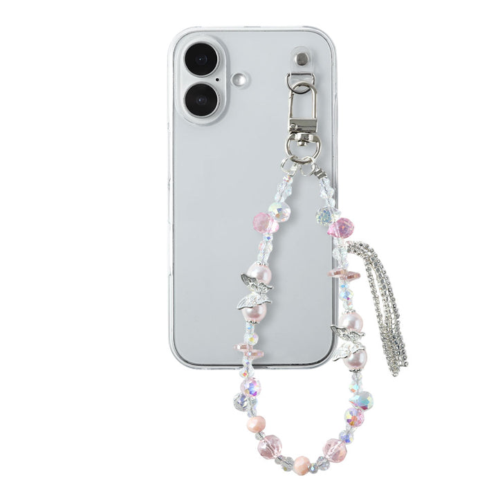 Coque transparente avec breloque en perles et franges, coque arrière