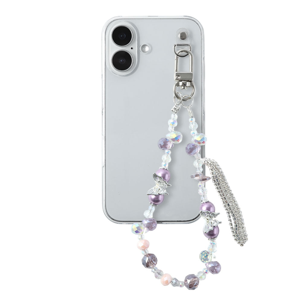 Coque transparente avec breloque en perles et franges, coque arrière