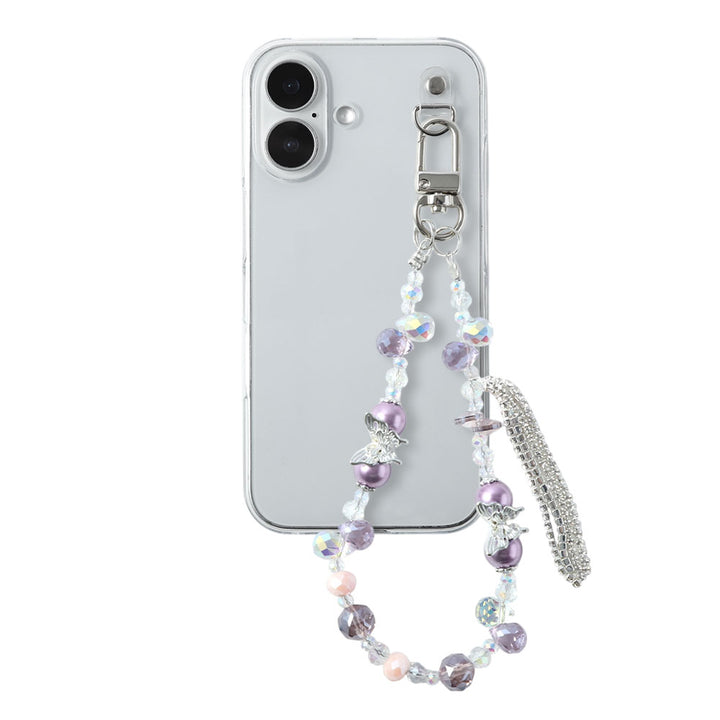 Coque transparente avec breloque en perles et franges, coque arrière