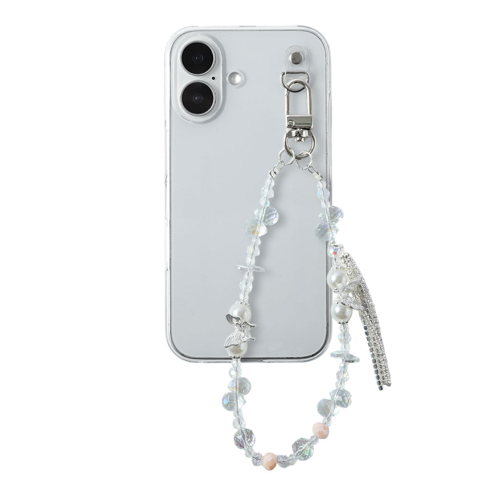 Coque transparente avec breloque en perles et franges, coque arrière