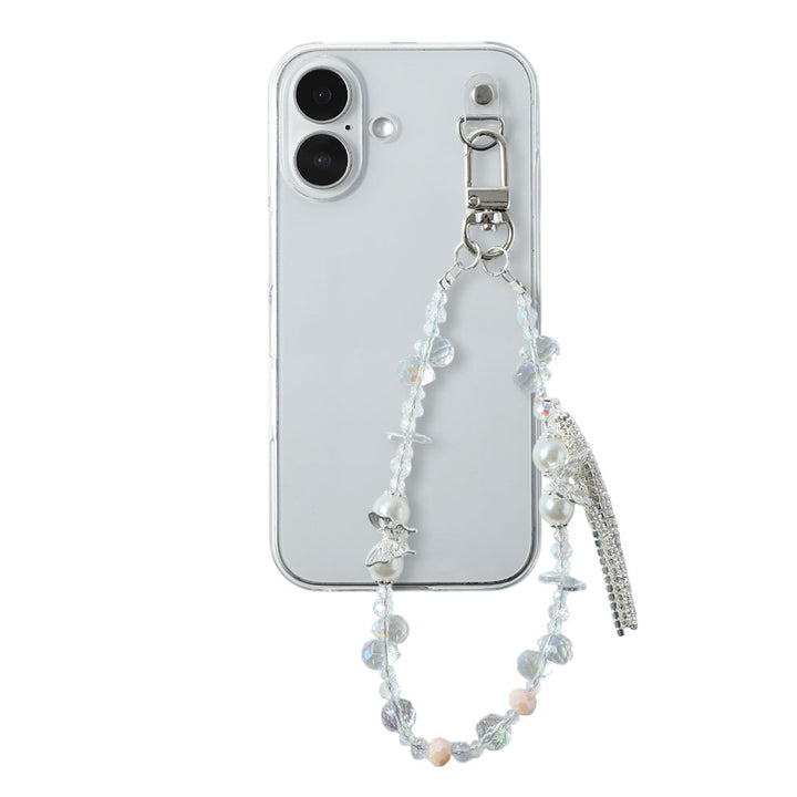 Coque transparente avec breloque en perles et franges, coque arrière