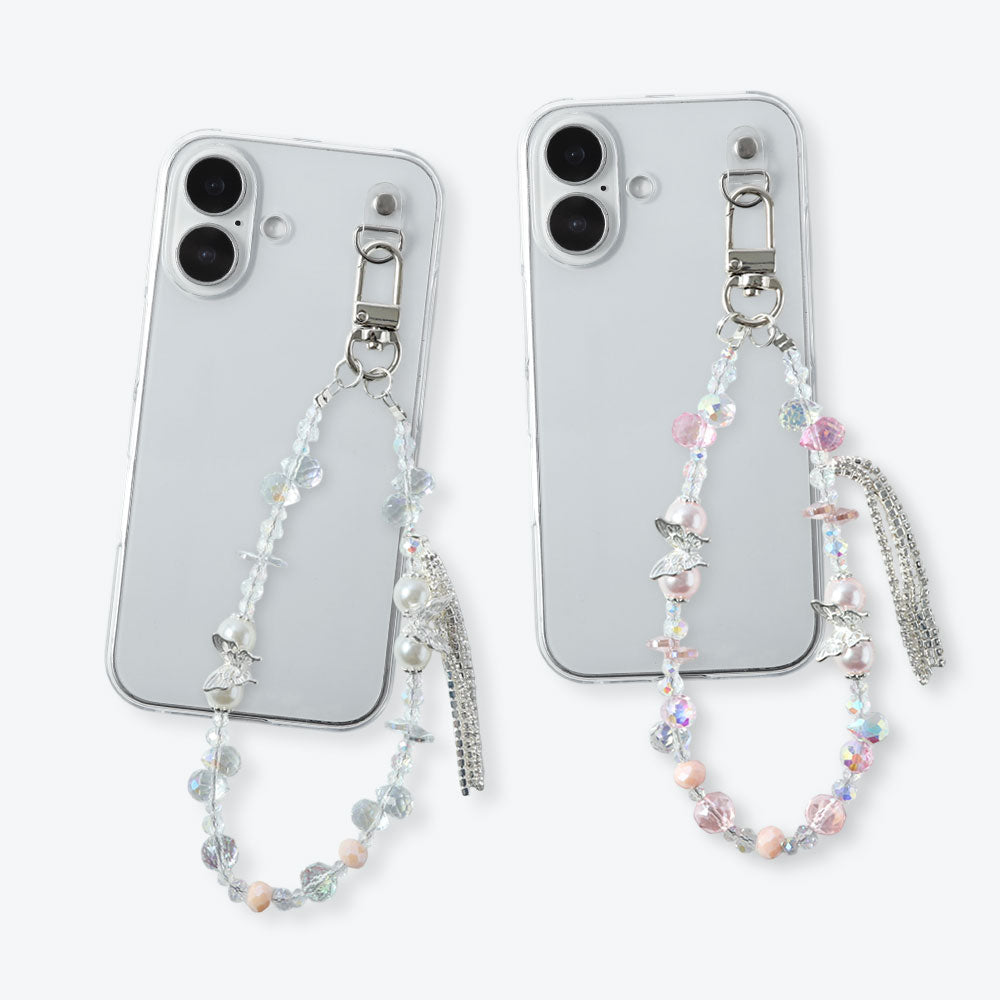 Coque transparente avec breloque en perles et franges, coque arrière