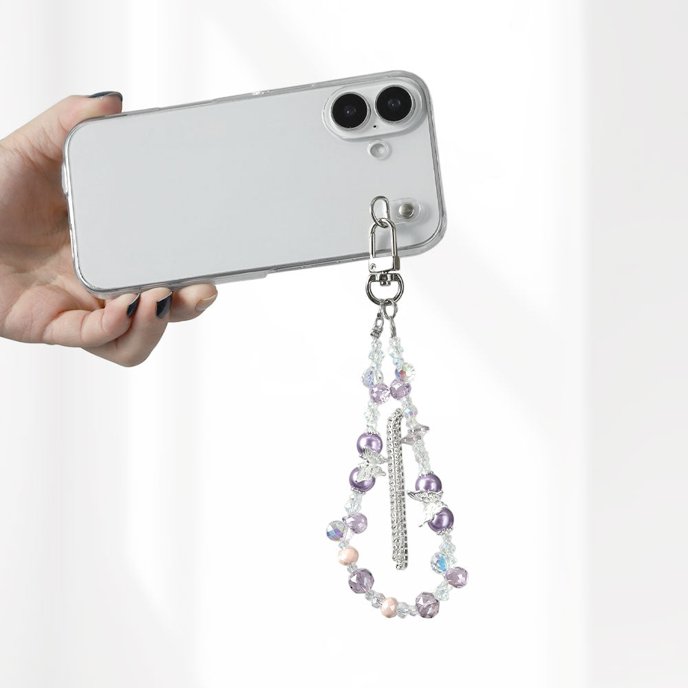 Coque transparente avec breloque en perles et franges, coque arrière