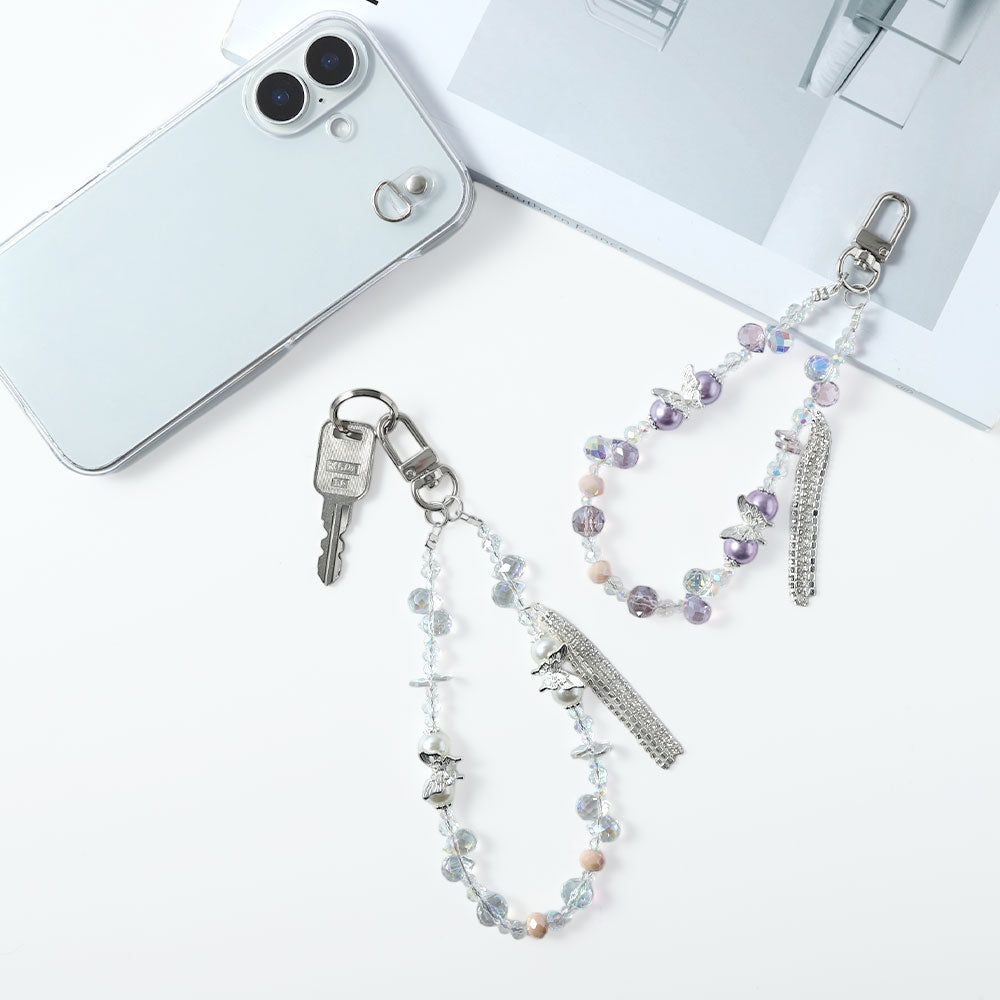 Coque transparente avec breloque en perles et franges, coque arrière