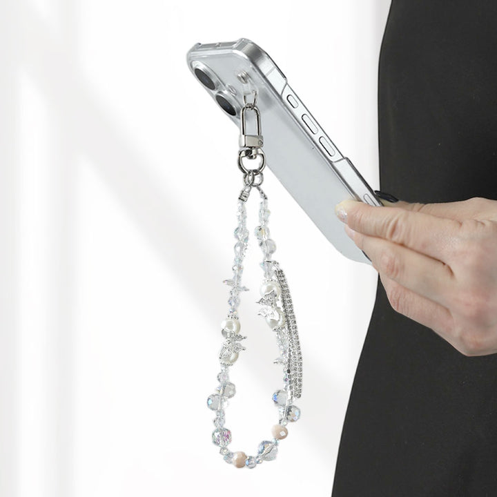 Coque transparente avec breloque en perles et franges, coque arrière