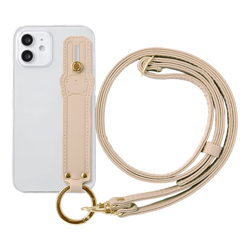 Clear case smooth fabric muted color with cat hand belt & shoulder strap back case AQUOS series