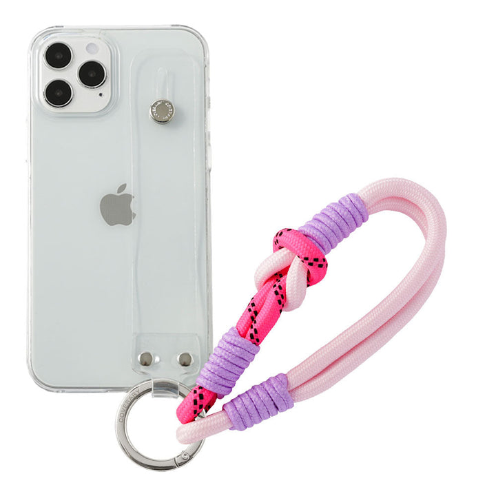 クリアケース カラフルハンドストラップ＆ハンドベルト付き 背面ケース iPhoneシリーズ