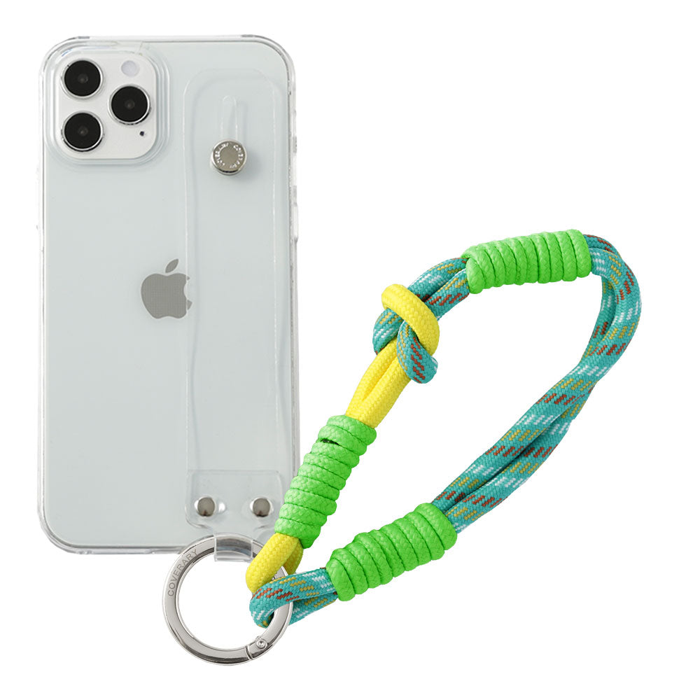 Clear case with colorful hand strap & hand belt attached back case