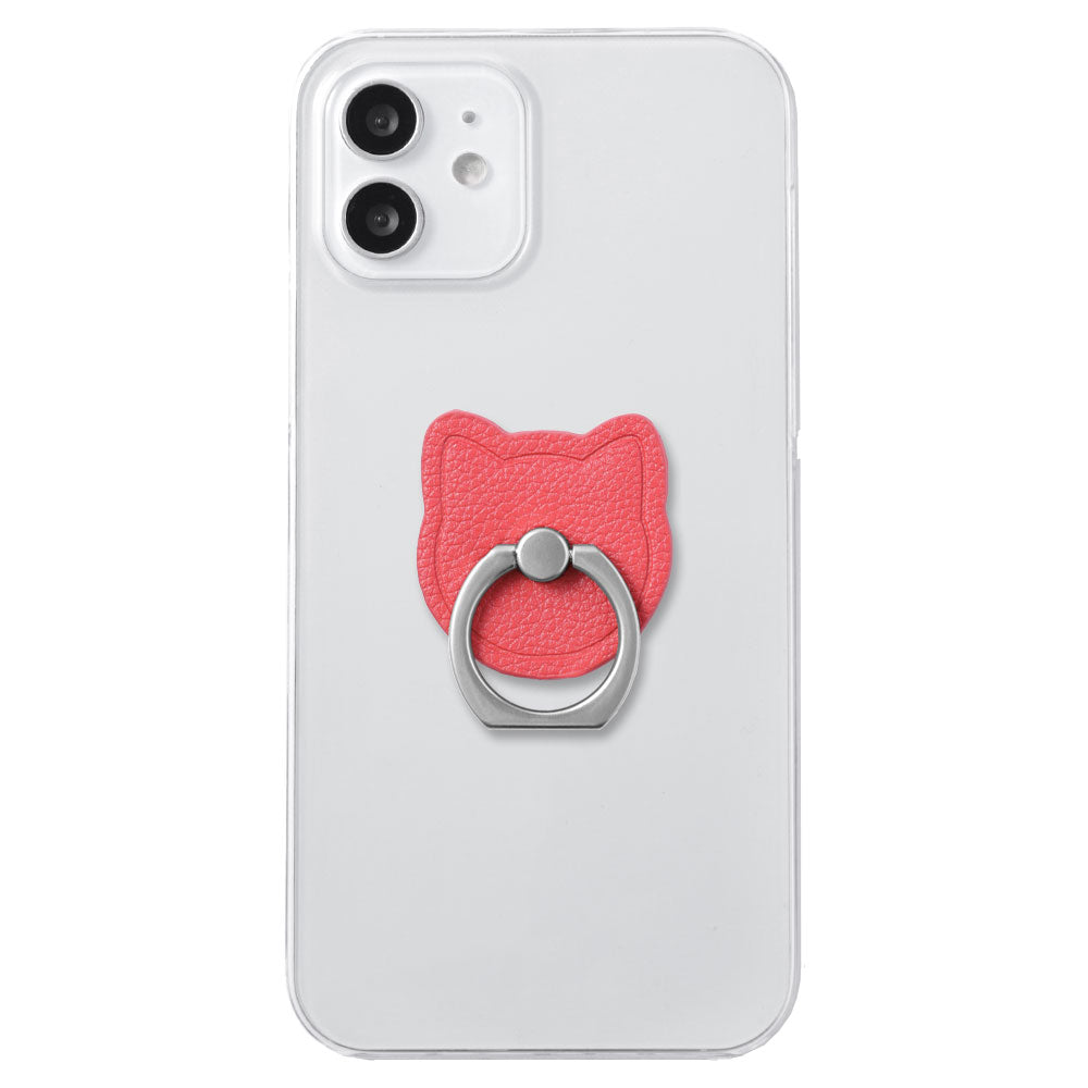Clear Case Vegan Leather Basic Leather-style Smartphone Ring Attached Cat Back Case