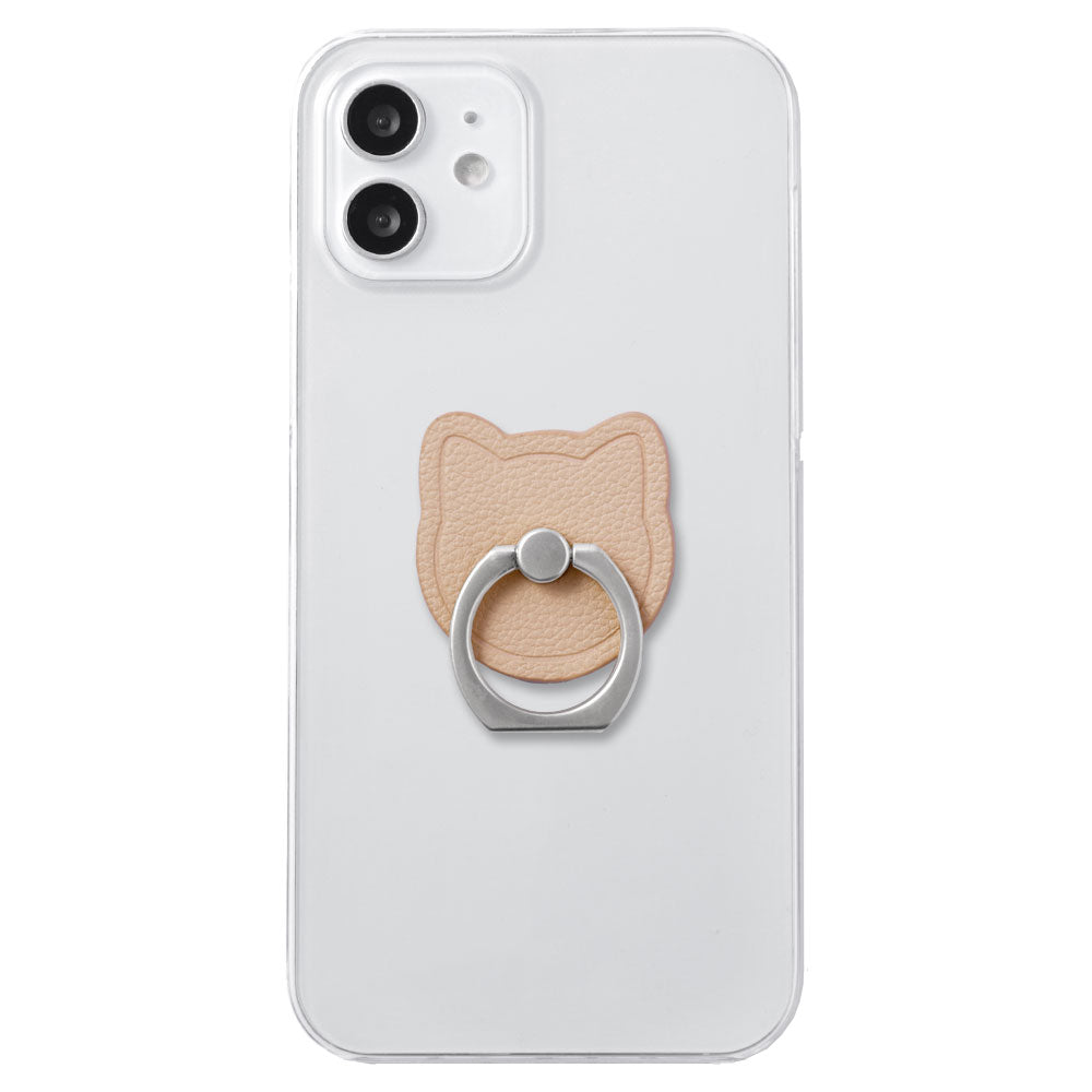 Clear Case Vegan Leather Basic Leather-style Smartphone Ring Attached Cat Back Case