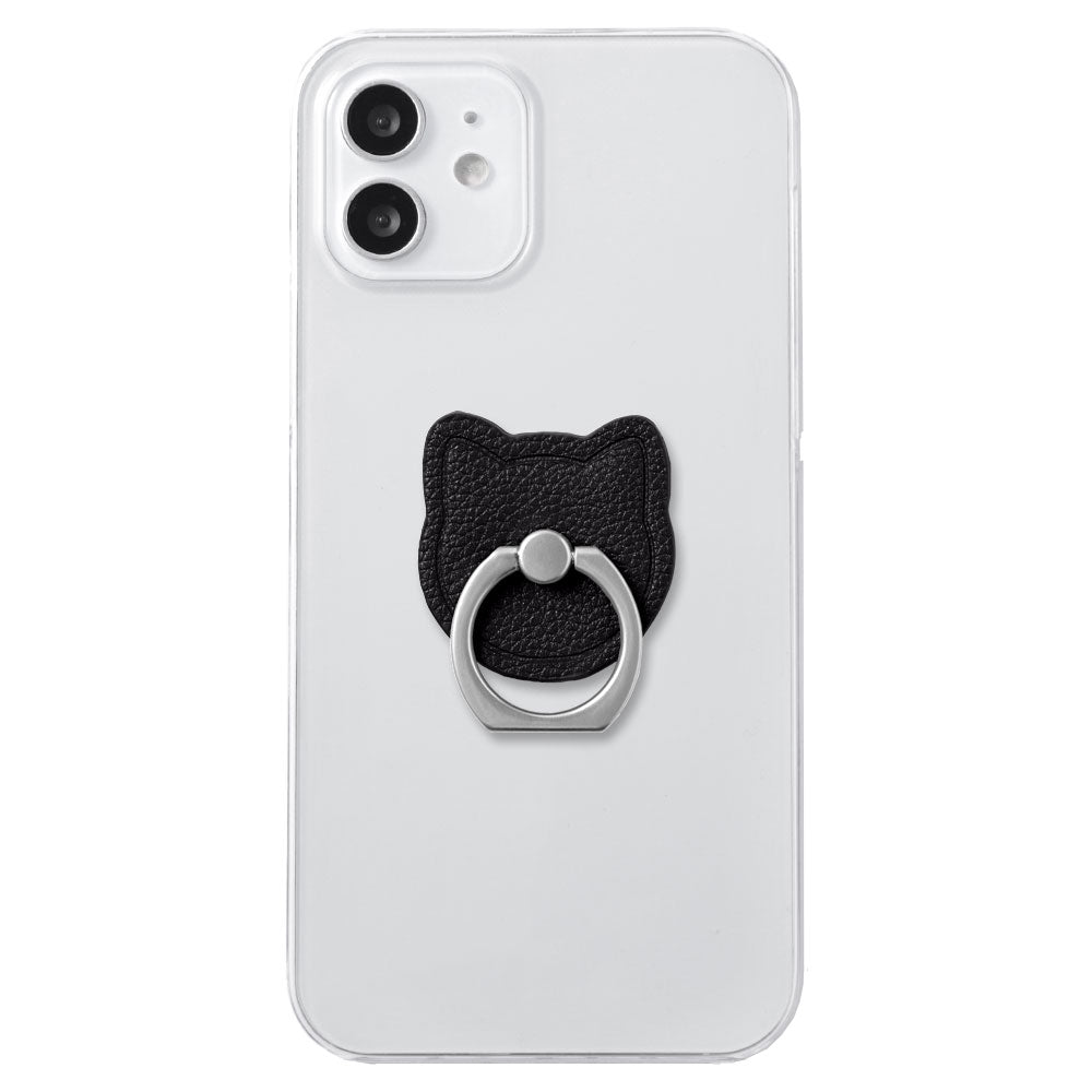 Clear Case Vegan Leather Basic Leather-style Smartphone Ring Attached Cat Back Case