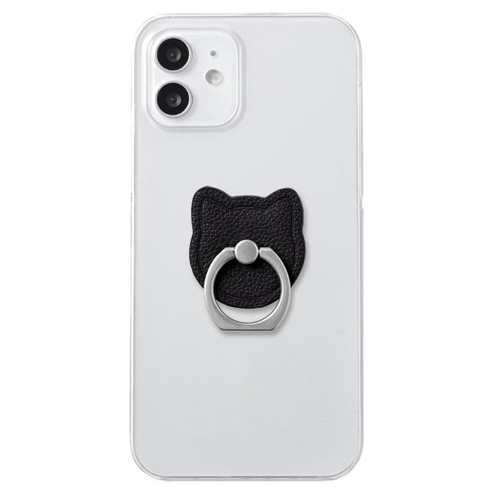 Clear Case Vegan Leather Basic Leather-style Smartphone Ring Attached Cat Back Case