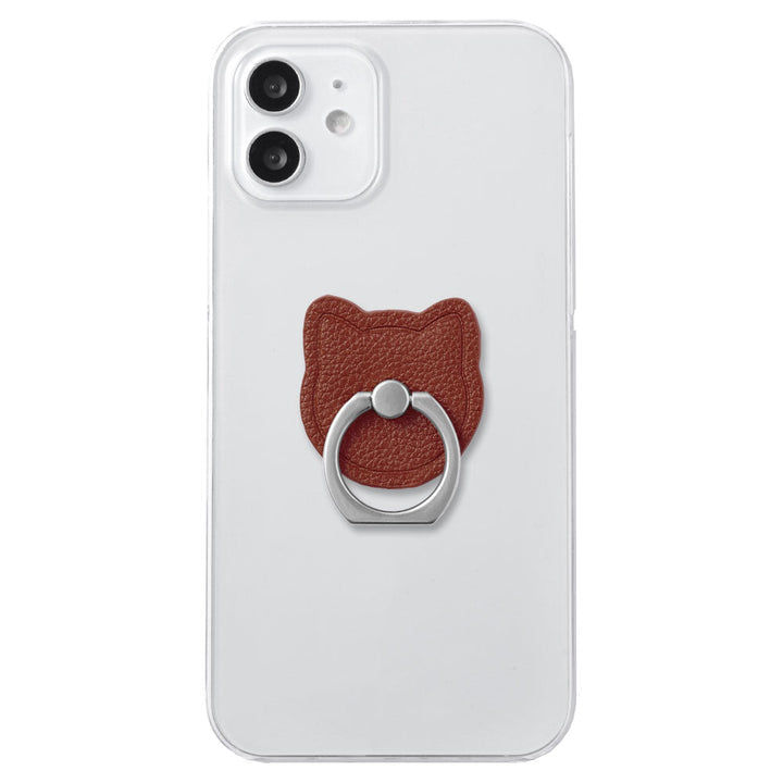 Clear Case Vegan Leather Basic Leather-style Smartphone Ring Attached Cat Back Case