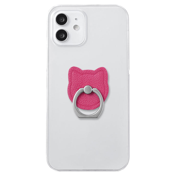 Clear Case Vegan Leather Basic Leather-style Smartphone Ring Attached Cat Back Case