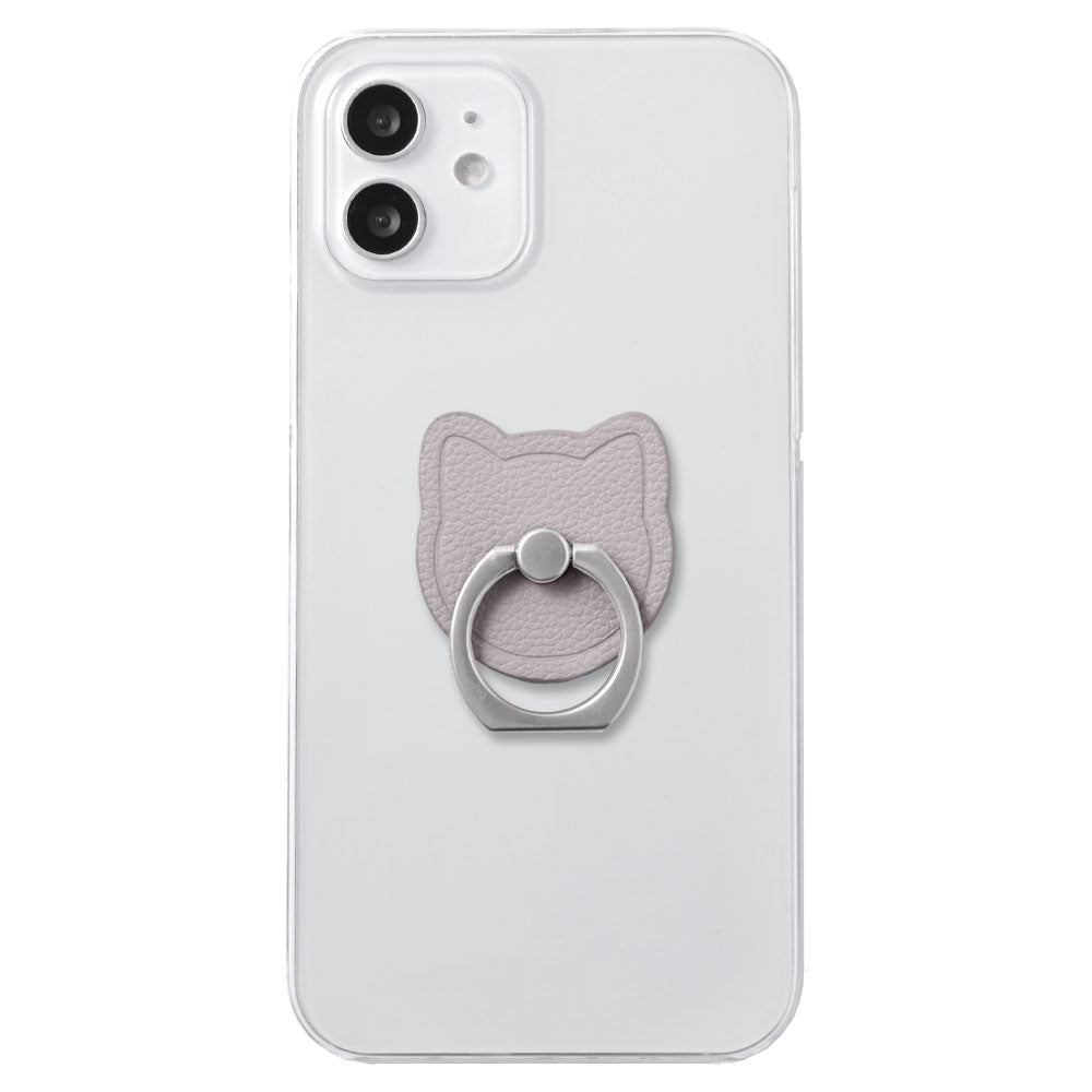 Clear Case Vegan Leather Basic Leather-style Smartphone Ring Attached Cat Back Case