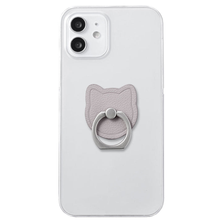 Clear Case Vegan Leather Basic Leather-style Smartphone Ring Attached Cat Back Case