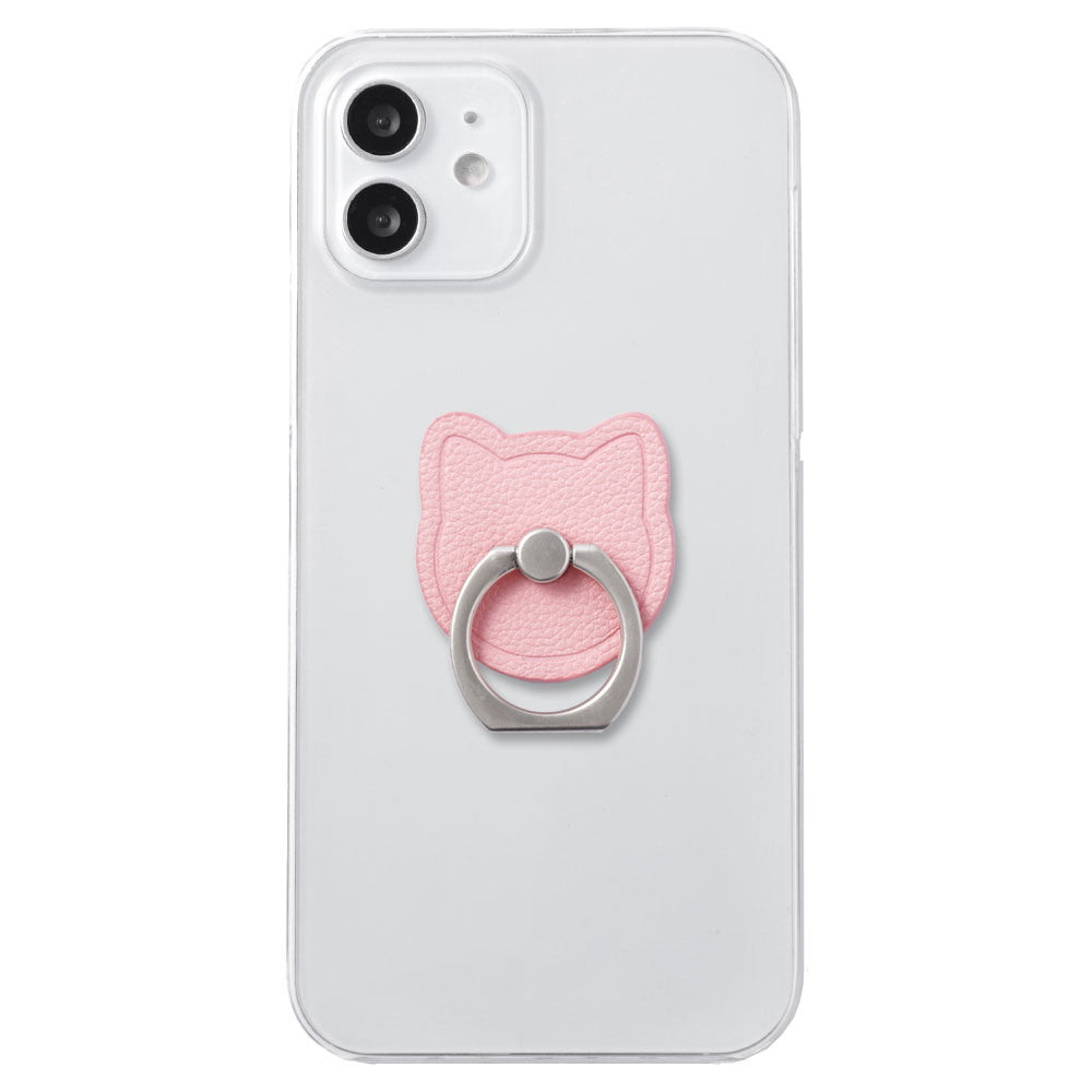 Clear Case Vegan Leather Basic Leather-style Smartphone Ring Attached Cat Back Case