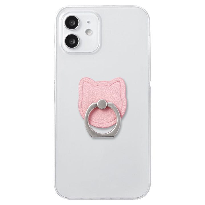 Clear Case Vegan Leather Basic Leather-style Smartphone Ring Attached Cat Back Case