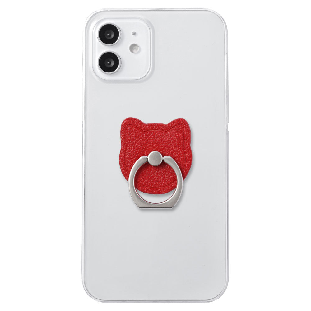 Clear Case Vegan Leather Basic Leather-style Smartphone Ring Attached Cat Back Case