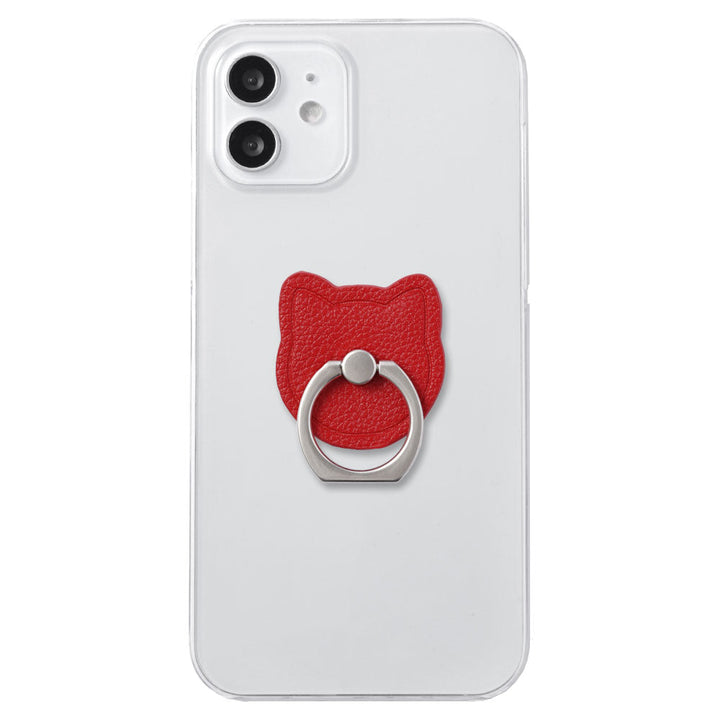 Clear Case Vegan Leather Basic Leather-style Smartphone Ring Attached Cat Back Case