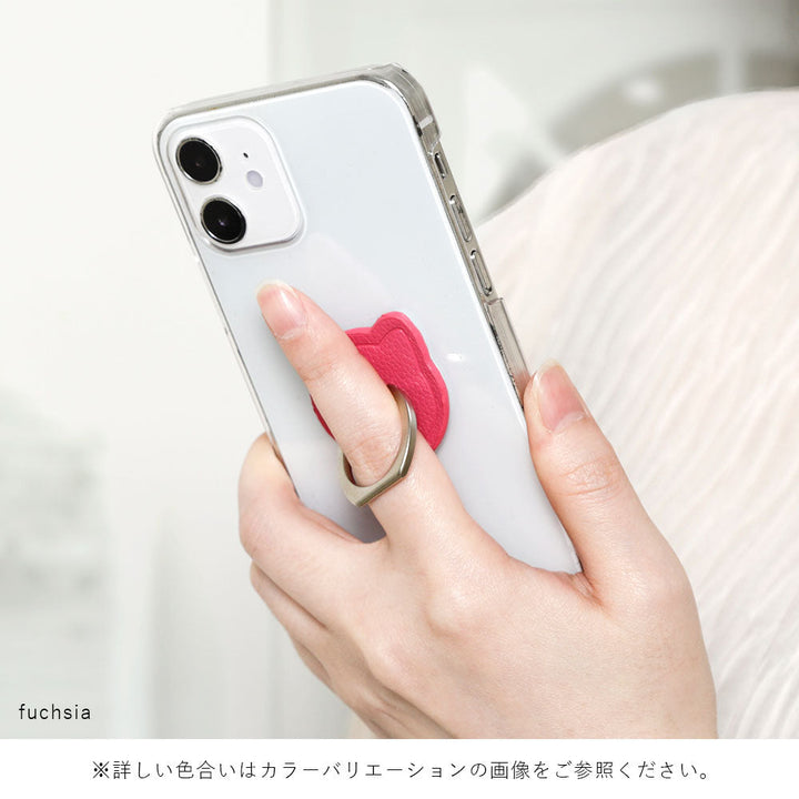 クリアケース ヴィーガンレザー ベーシック レザー調 スマホリング付き 猫 背面ケース iPhoneシリーズ