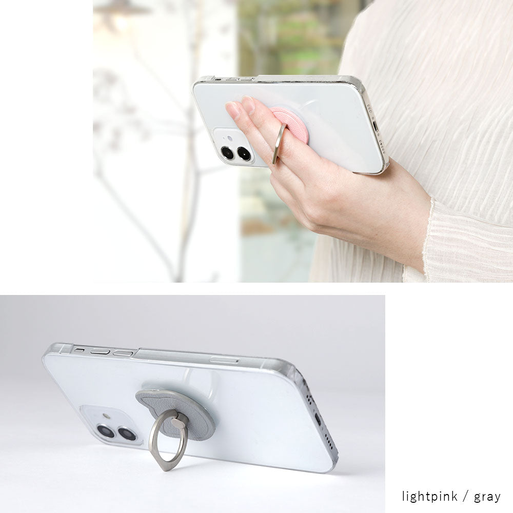 Clear Case Vegan Leather Basic Leather-style Smartphone Ring Attached Cat Back Case