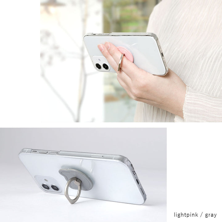 Clear Case Vegan Leather Basic Leather-style Smartphone Ring Attached Cat Back Case