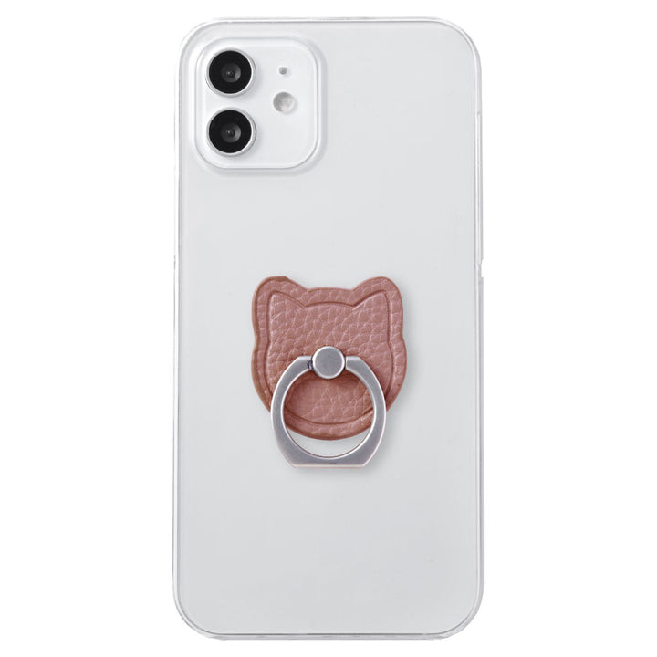 クリアケース ヴィーガンレザー シボ加工 ダスティカラー 猫 スマホリング付き 背面ケース