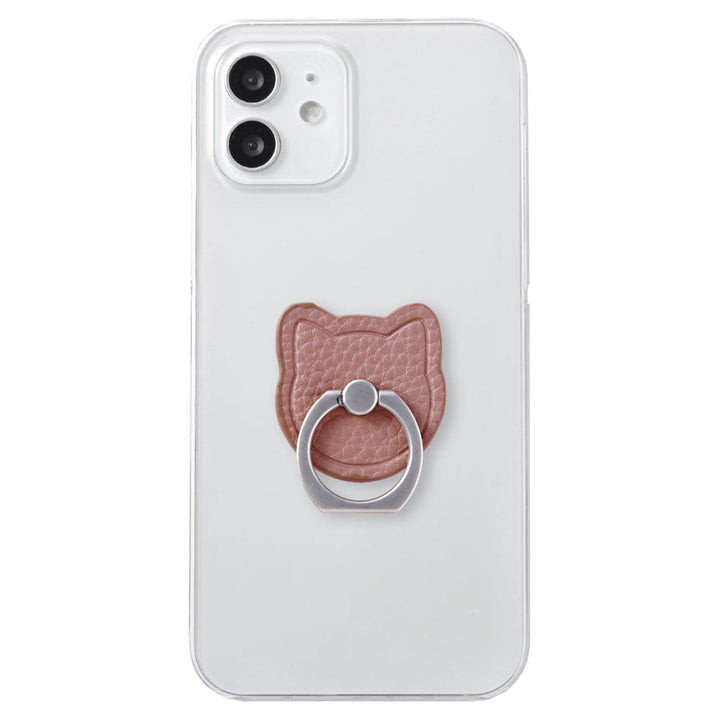 Coque transparente cuir vegan grainé couleur poussiéreuse avec anneau pour smartphone motif chat pour la série Xperia