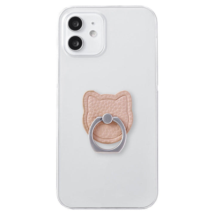 Clear case vegan leather embossed dusty color cat with smartphone ring back case AQUOS series