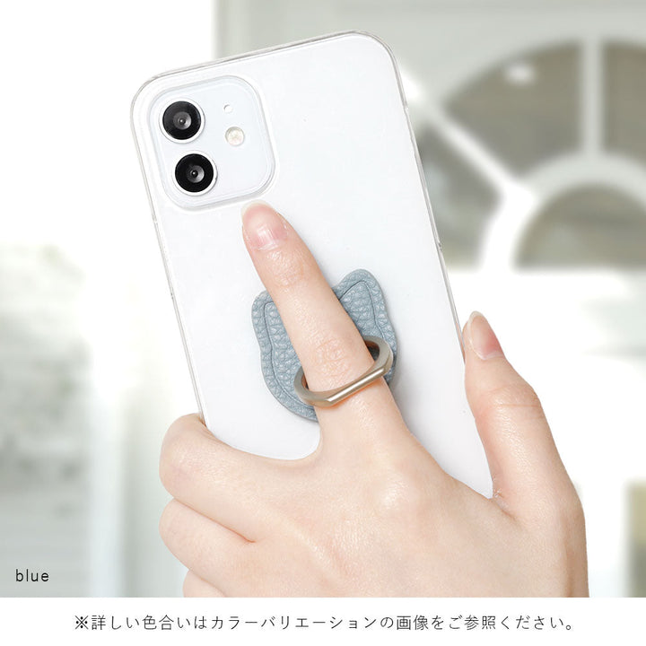 Coque transparente cuir vegan grainé couleur poussiéreuse avec anneau pour smartphone motif chat pour la série Xperia