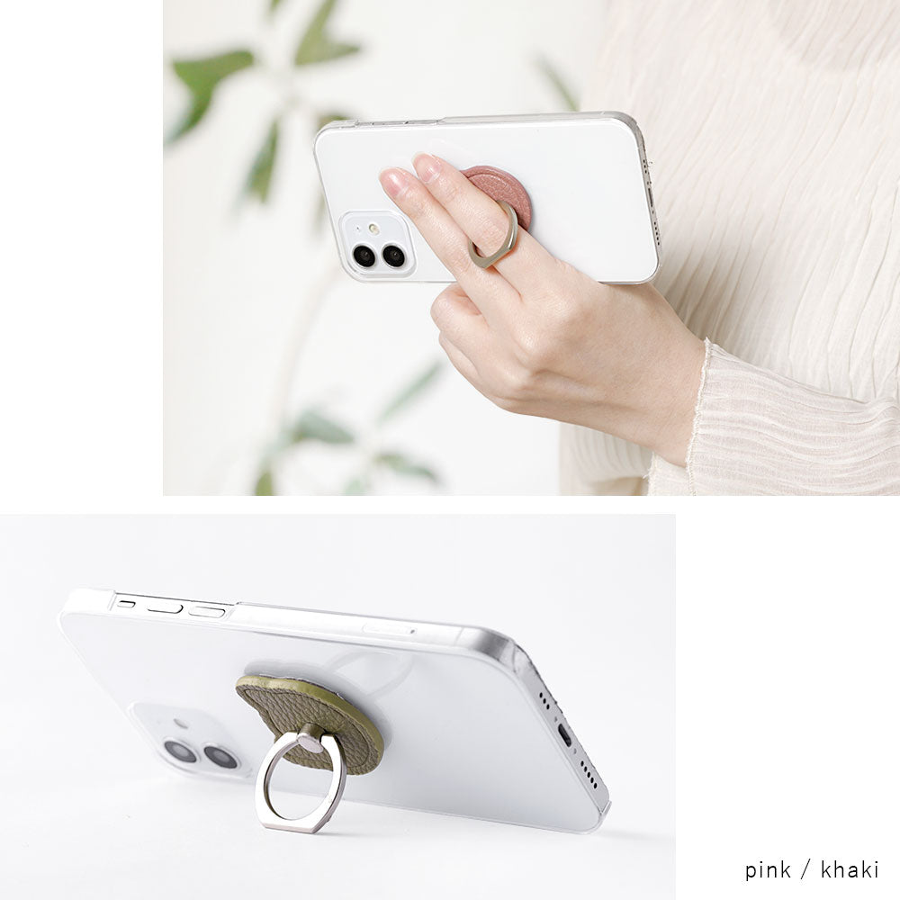 Clear case vegan leather embossed dusty color cat with smartphone ring back case AQUOS series