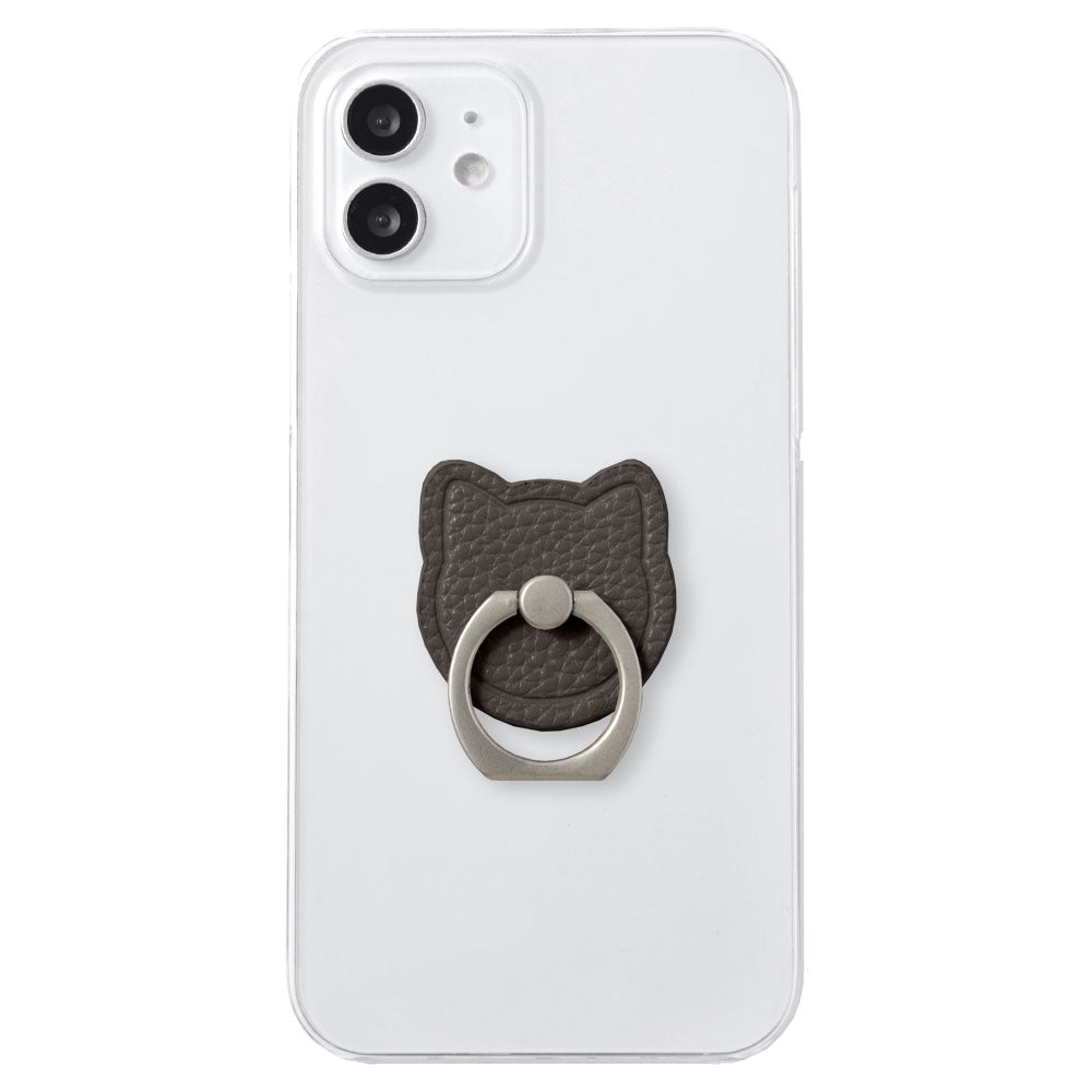 Clear Case Vegan Leather Grain Process Cat Smartphone Ring Attached Back Case AQUOS Series
