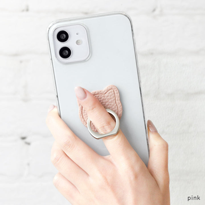 Clear Case Vegan Leather Grain Process Cat Smartphone Ring Attached Back Case AQUOS Series