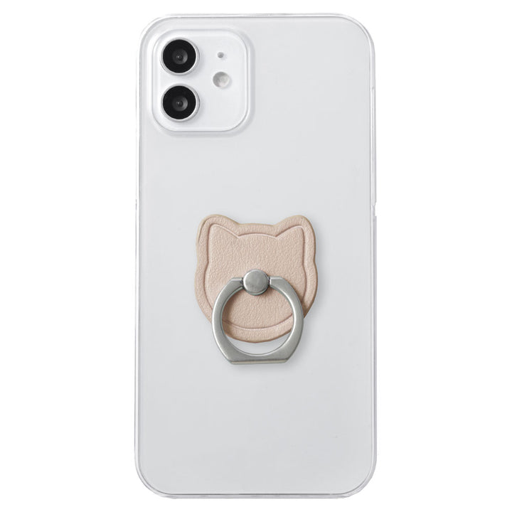 Clear case vegan leather smooth fabric muted color cat with smartphone ring back case