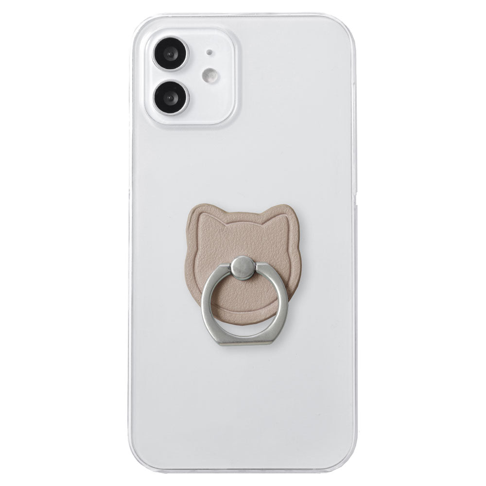 Clear case vegan leather smooth fabric muted color cat with smartphone ring back case