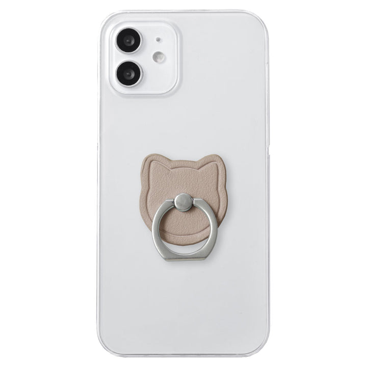 Clear case vegan leather smooth fabric muted color cat with smartphone ring back case